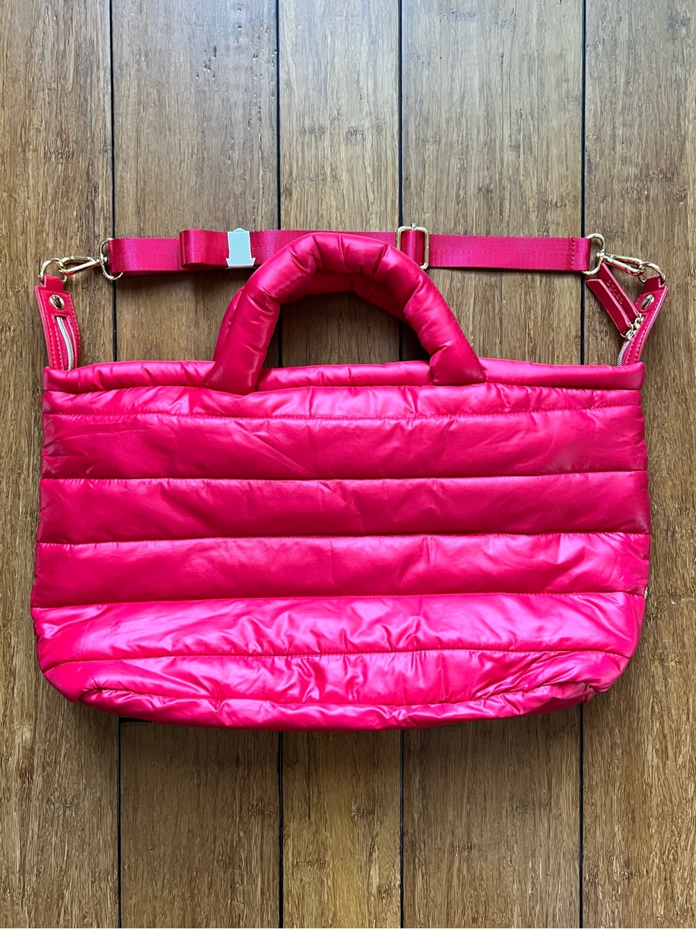 Estee Lauder Hot Pink Quilted Puffer Shoulder Tote with Detachable Strap